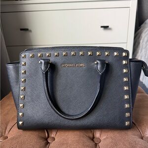Michael Kors Black Studded Satchel